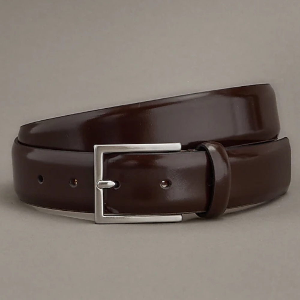 Express Edition Polished Dark Brown Genuine Leather Belt Made In Italy